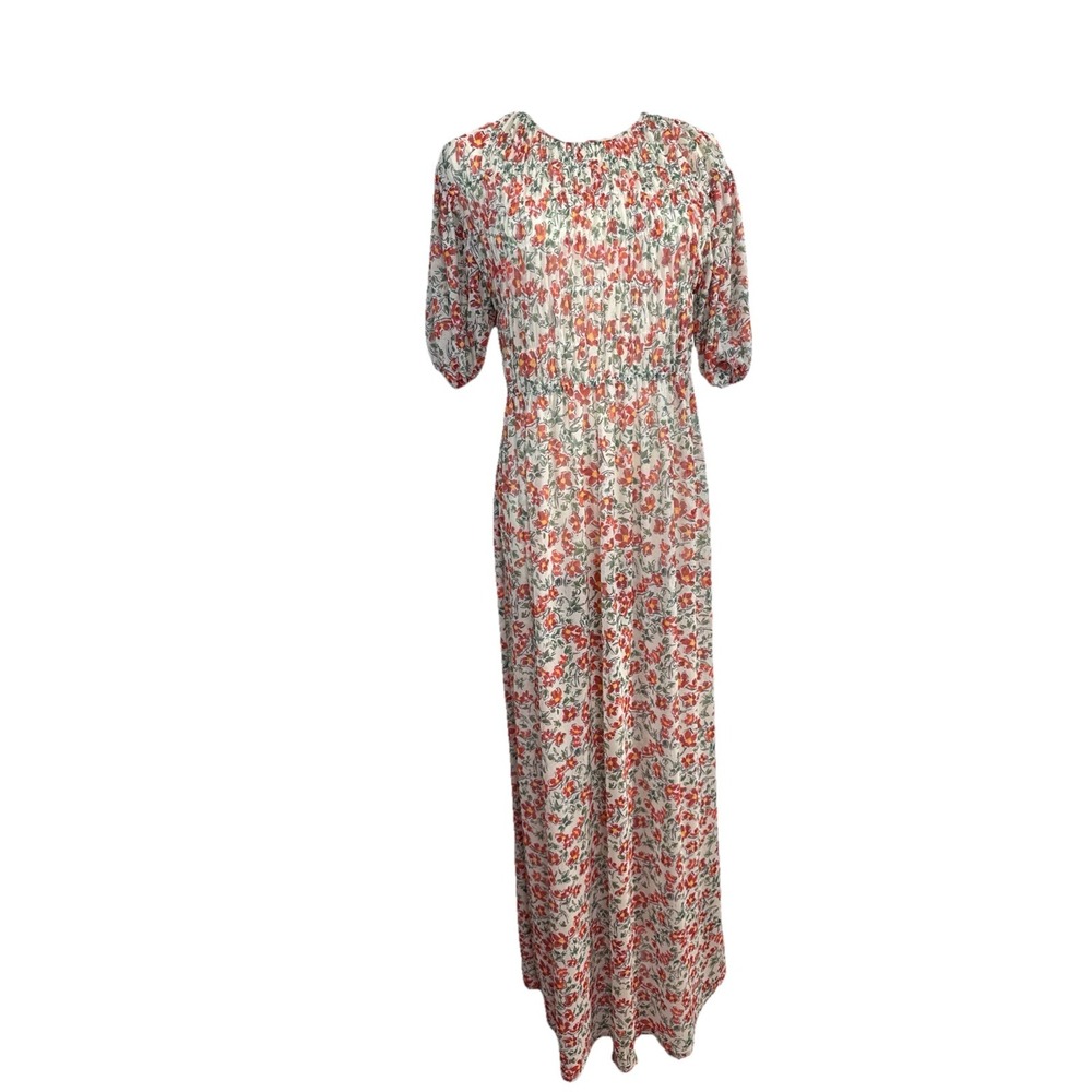 Zara Spring Floral Smocked Mesh Prairie Cottagecore Boho Maxi Dress Sz S